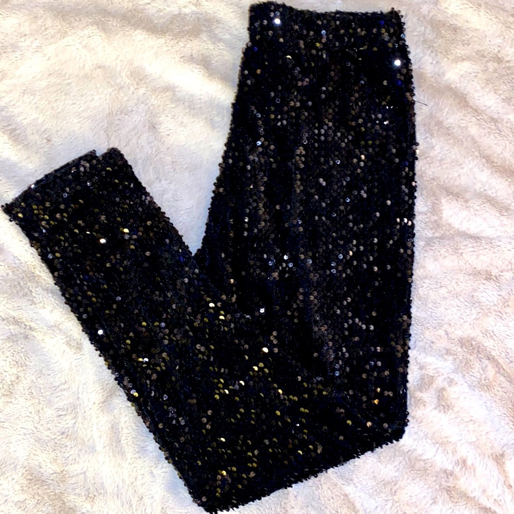 Forever 21 Plus Black Velvet sequin pants  Size 0X stretch  leggings  lined
